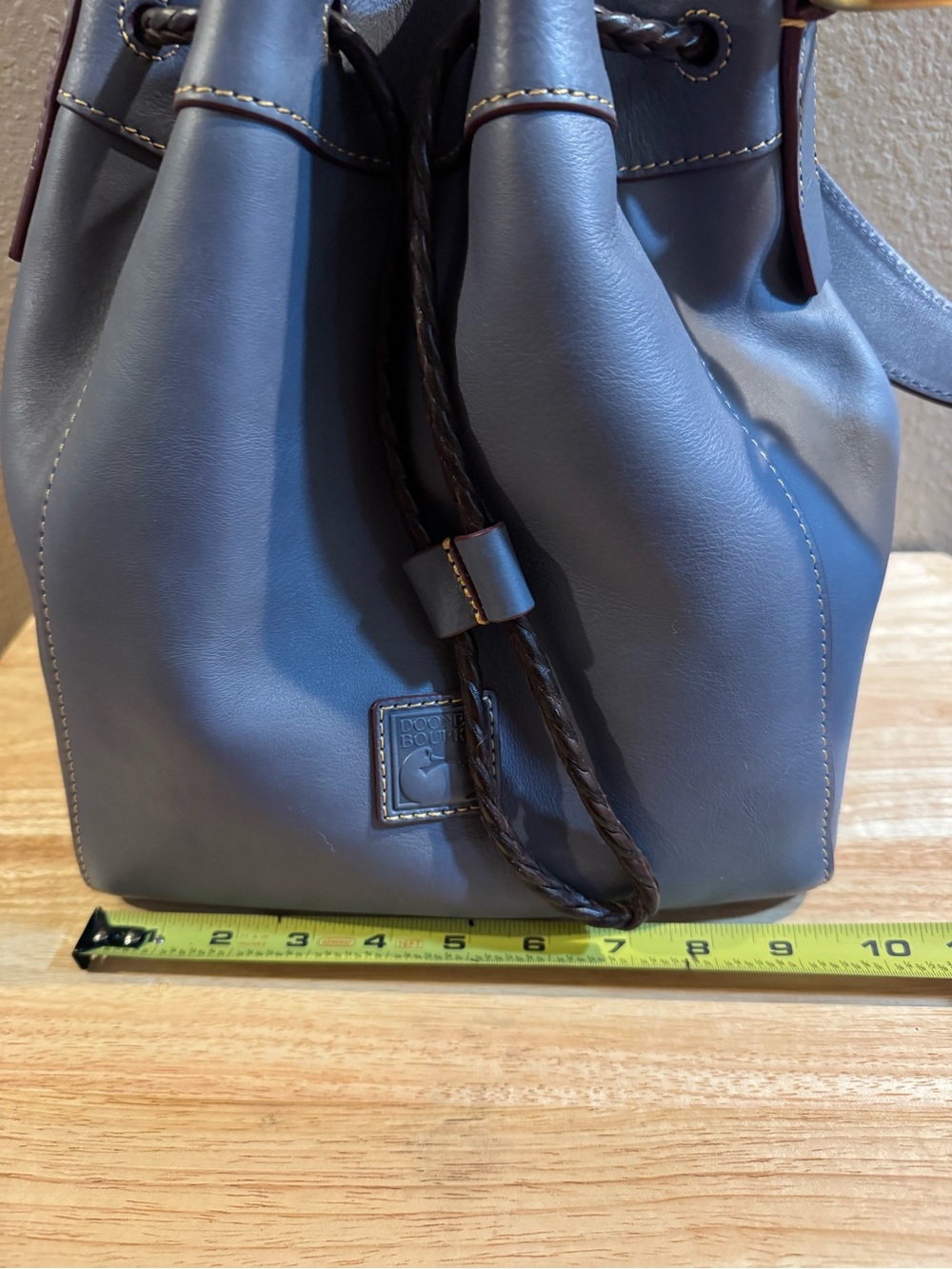 Dooney & Bourke Slate Blue Hattie Florentine Leather Drawstring Shoulder Bag - Picture 3 of 16